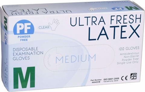 Ultra Fresh Powder Free Medium Disposable Clear Latex Gloves